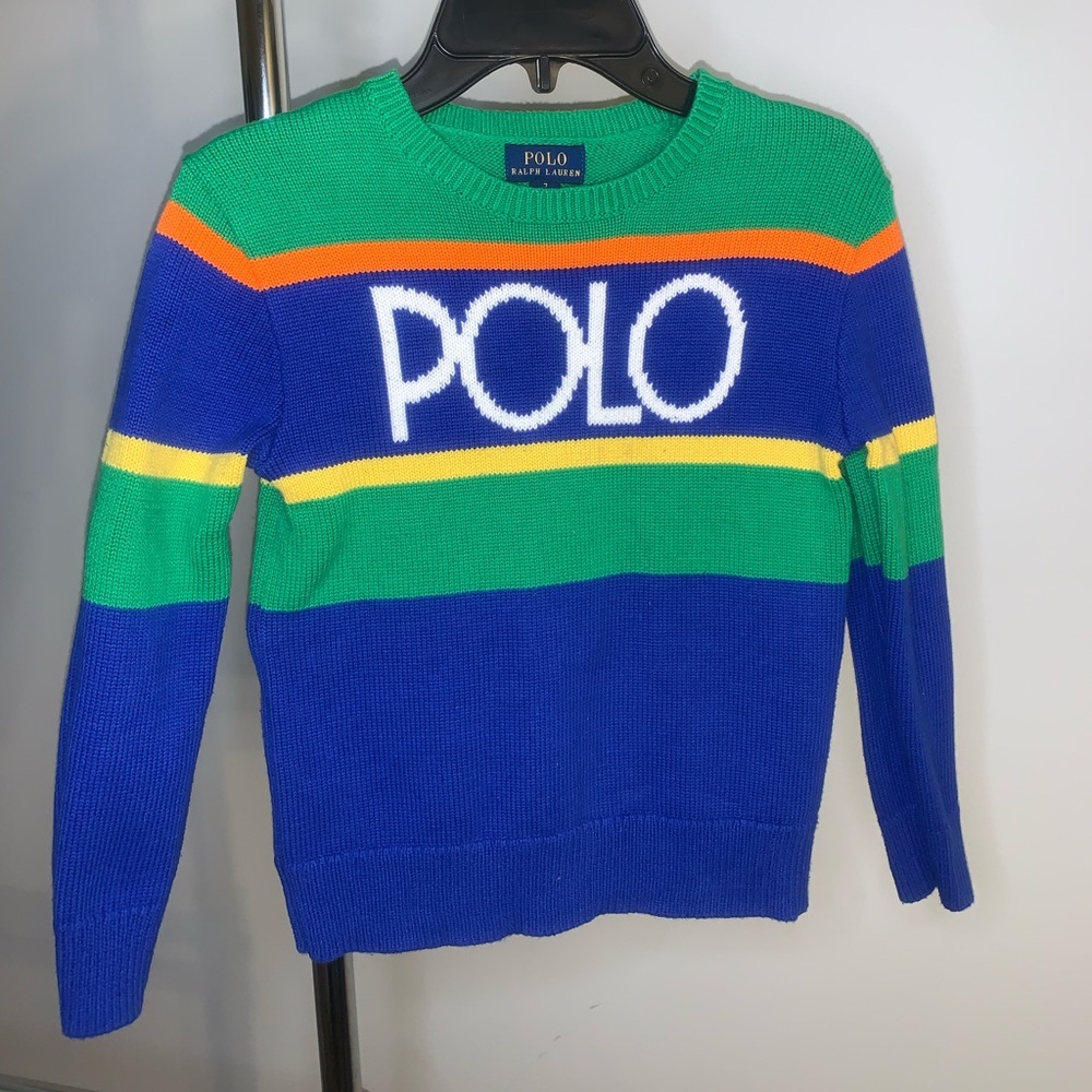 Polo Ralph Lauren Kids Colorblock Logo Knit Sweater – Size 7 - Picture 3 of 7